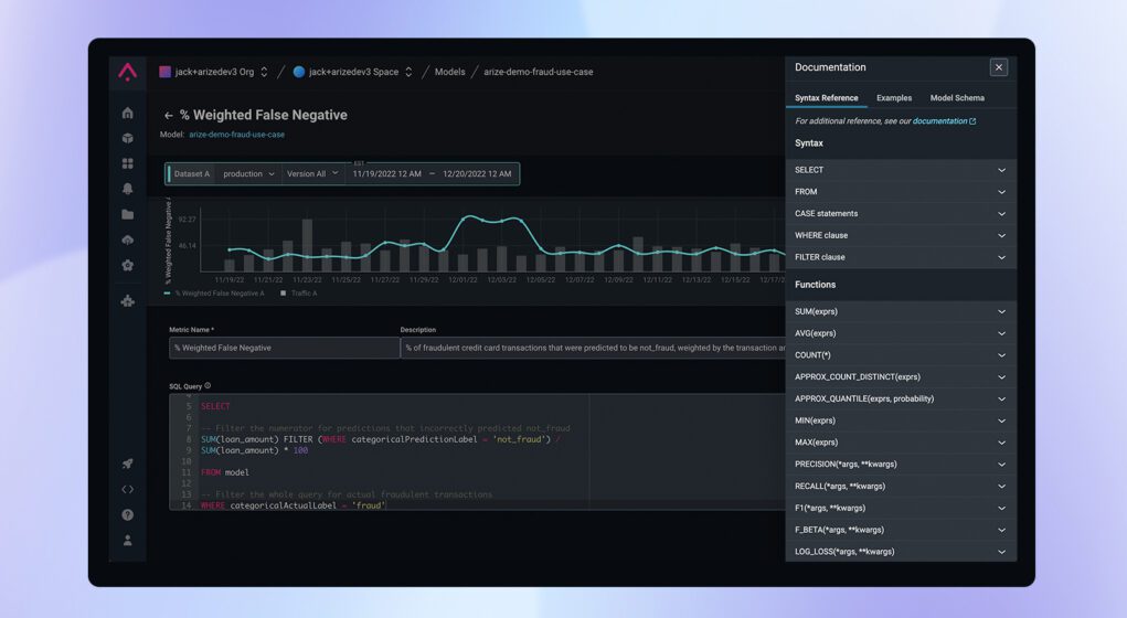 arize custom metrics udm