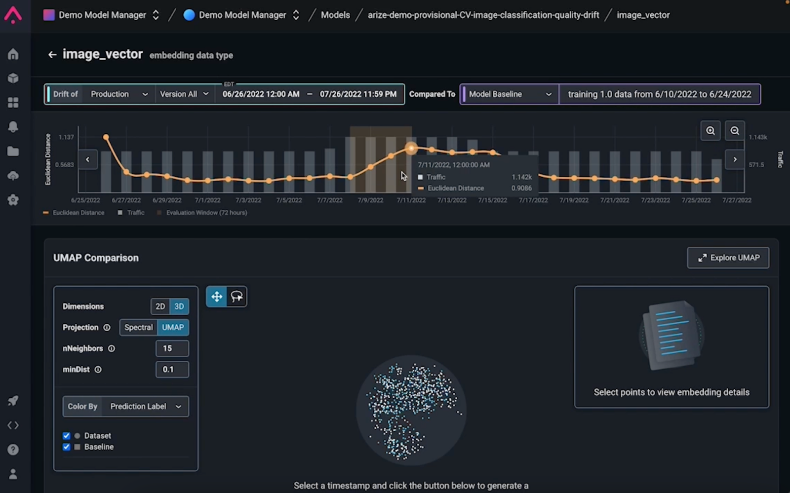 embedding drift in arize