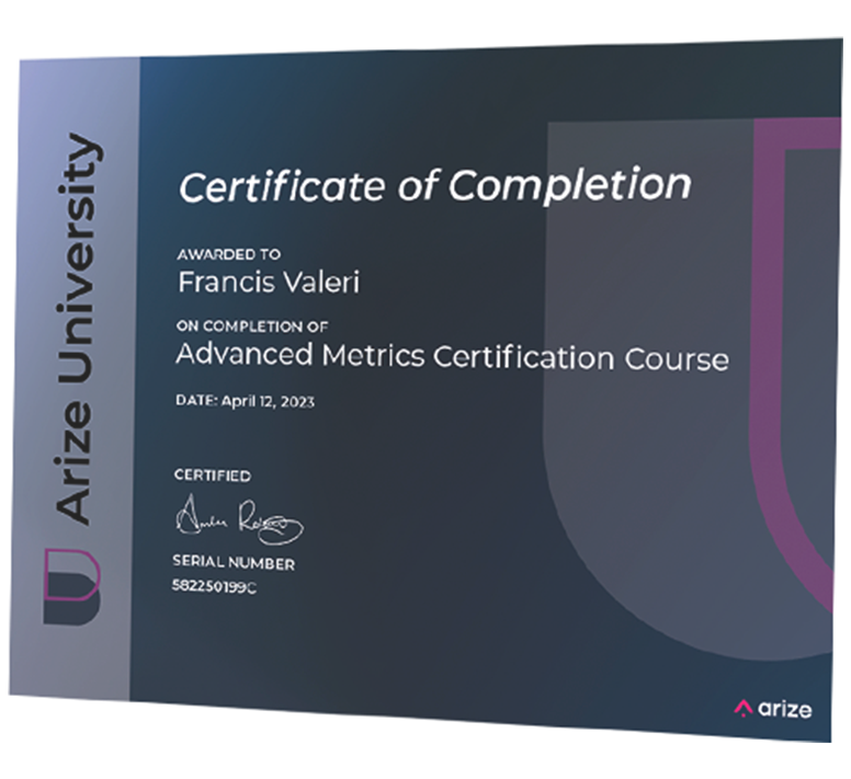 Arize University certificate-advanced