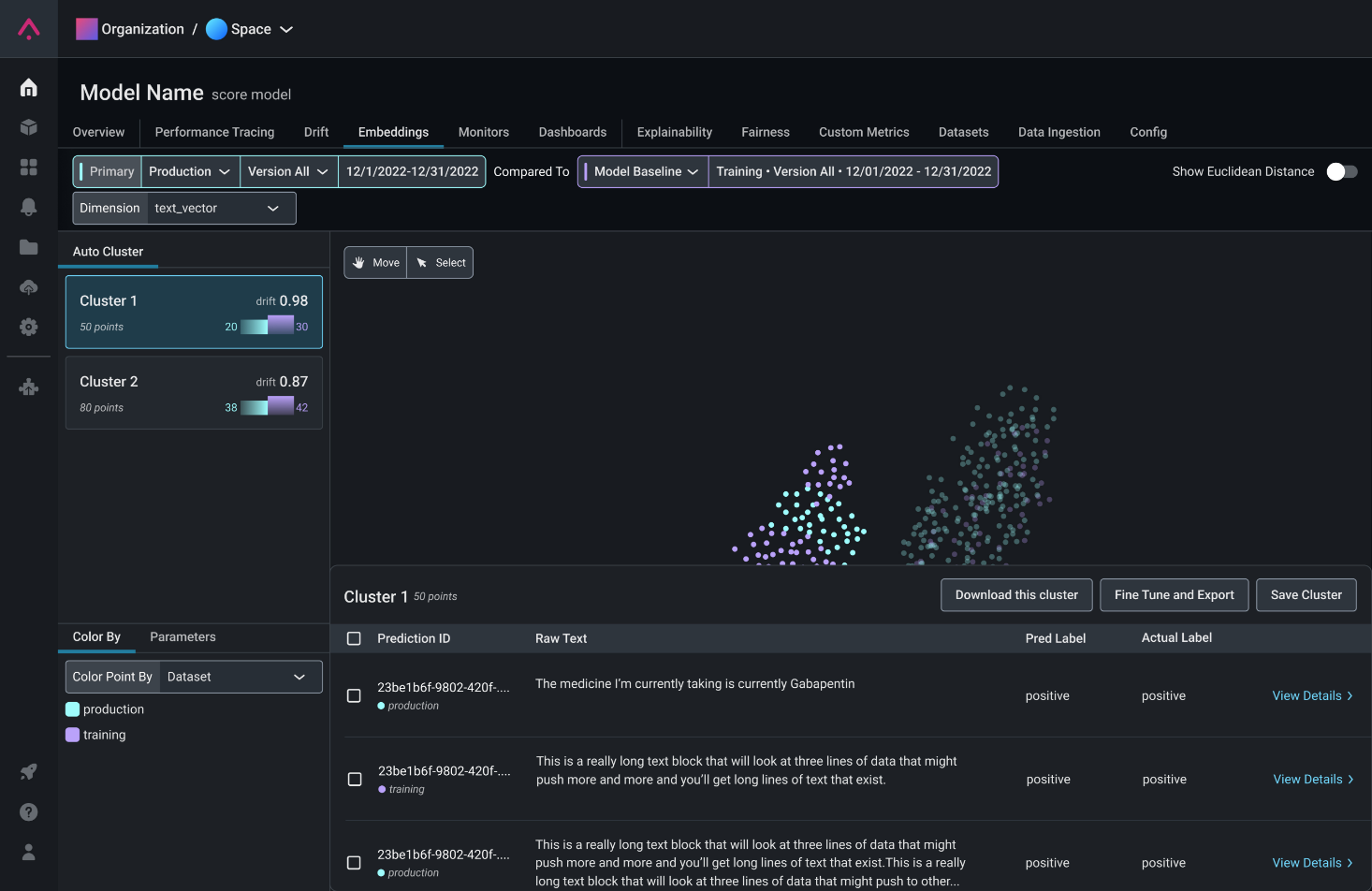 Export Embeddings Clusters for Fine-Tuning