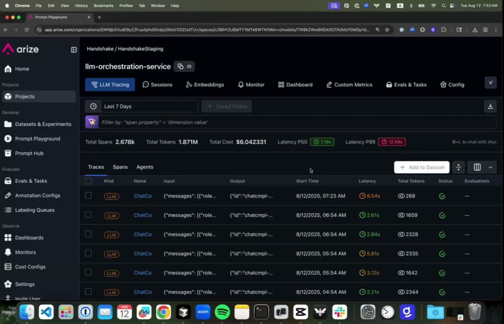 arize ax tracing for handshake