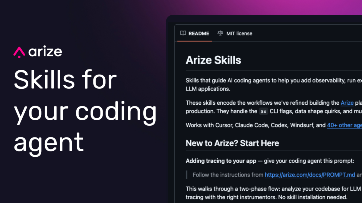 Arize Skills: Coding Agent Workflows for Traces, Evals, and