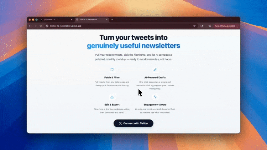 tweet x posts to newsletter ai generator demo