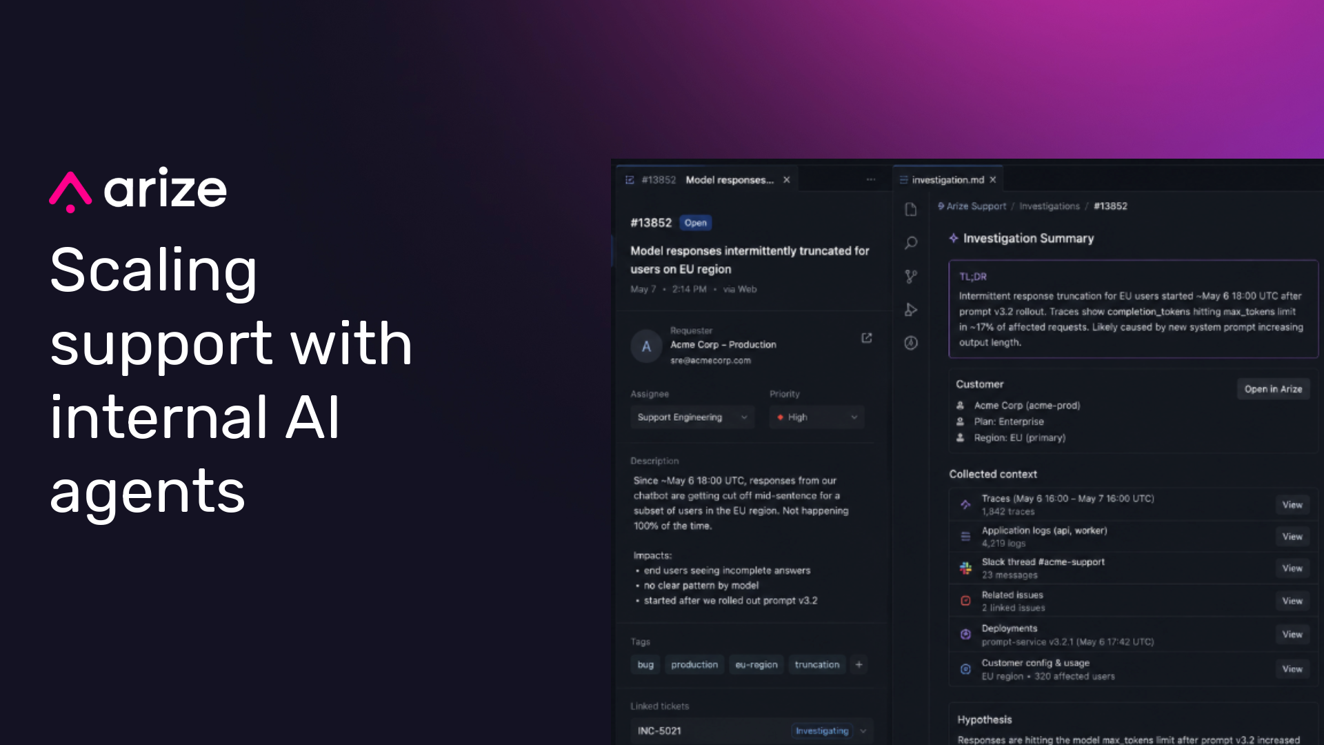 How Arize built AI-native support workflows that cut resolution time in half