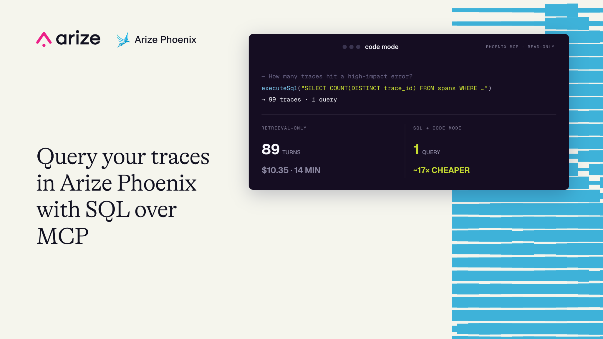 Arize Phoenix has a built-in MCP server that lets your agents query traces with SQL