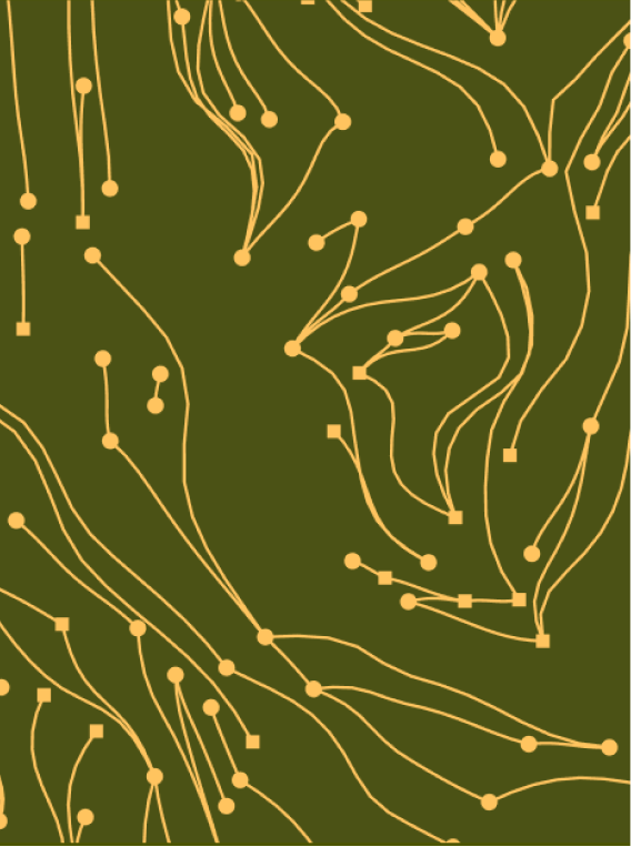 Gold contour lines with round and square nodes on olive
