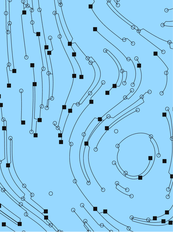 Black contour lines with nodes on light blue