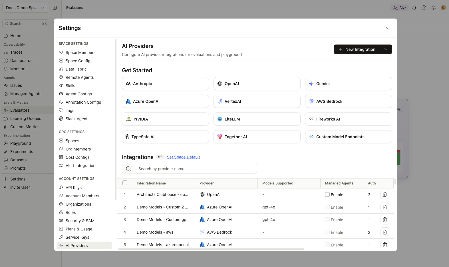Configure Together AI under Settings → AI Providers in Arize AX