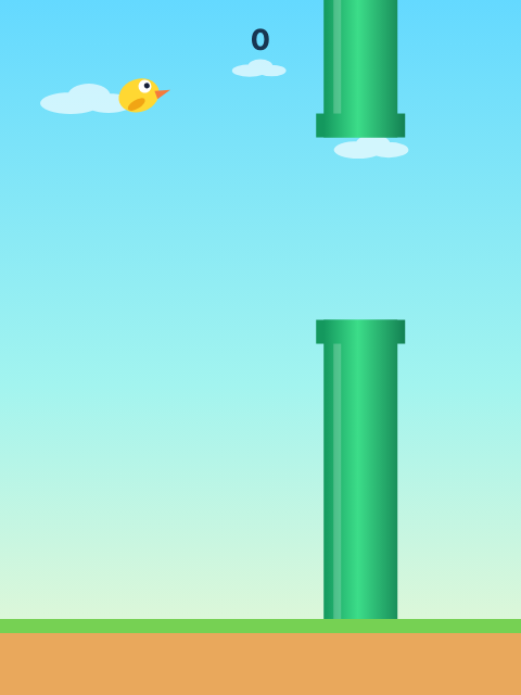 Flappy Bird in the arcade, with the bird approaching the first pair of pipes