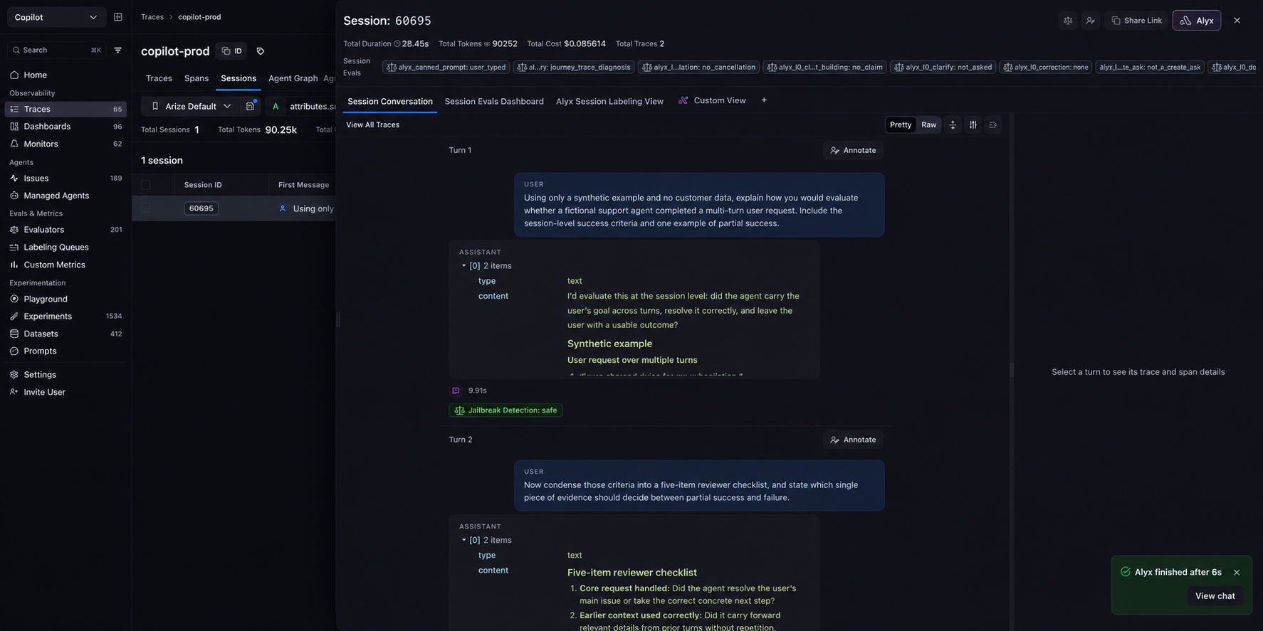 Default session view showing the conversation turn by turn